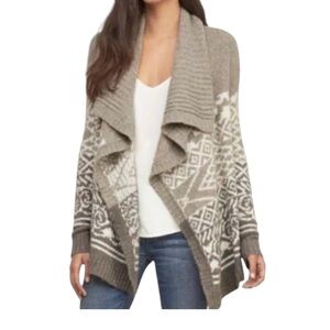 ABERCROMBIE & FITCH Fair Isle Waterfall Open Cardigan Sweater Beige Size Medium